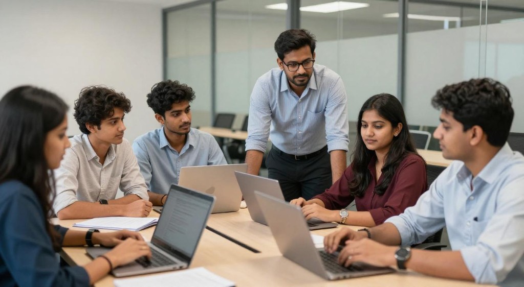 Young professionals collaborating on Ecocys commerce projects