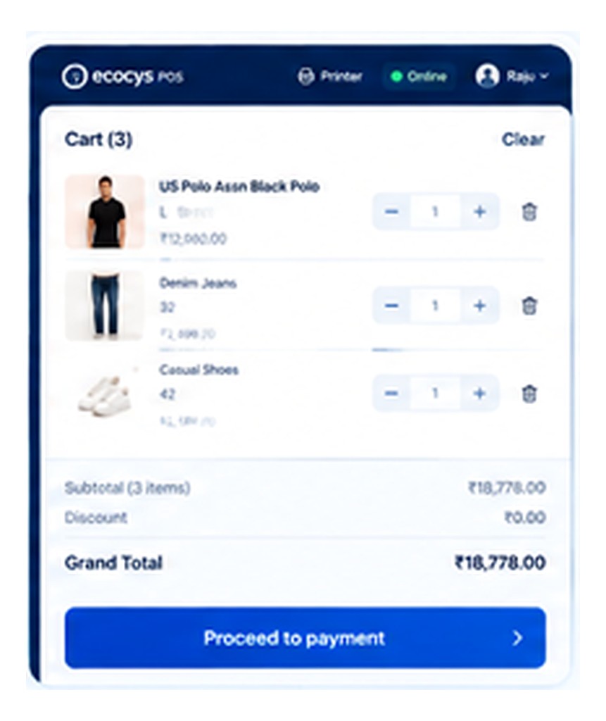 Ecocys POS — cart totals and bill generation